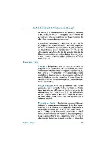 estudo de competitividade da piscicultura no alto vale do itajaÃ­ - Cepa