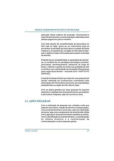 estudo de competitividade da piscicultura no alto vale do itajaÃ­ - Cepa