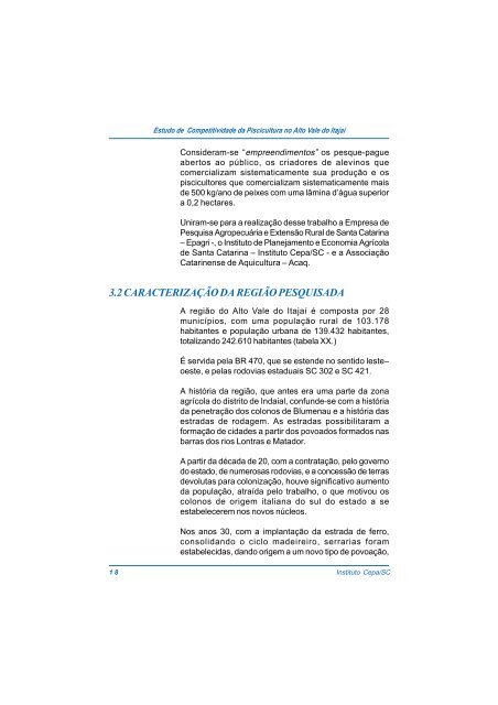 estudo de competitividade da piscicultura no alto vale do itajaÃ­ - Cepa