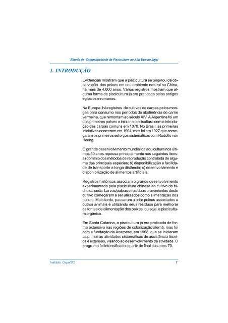 estudo de competitividade da piscicultura no alto vale do itajaÃ­ - Cepa