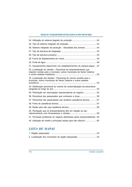 estudo de competitividade da piscicultura no alto vale do itajaÃ­ - Cepa