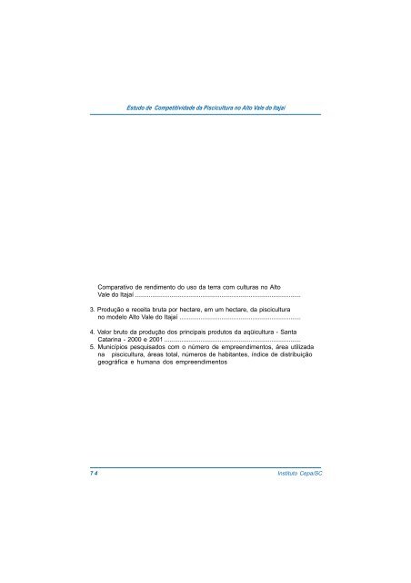 estudo de competitividade da piscicultura no alto vale do itajaÃ­ - Cepa