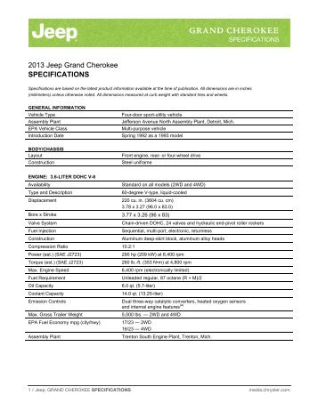 2013 Specifications (PDF) - WK2Jeeps.com