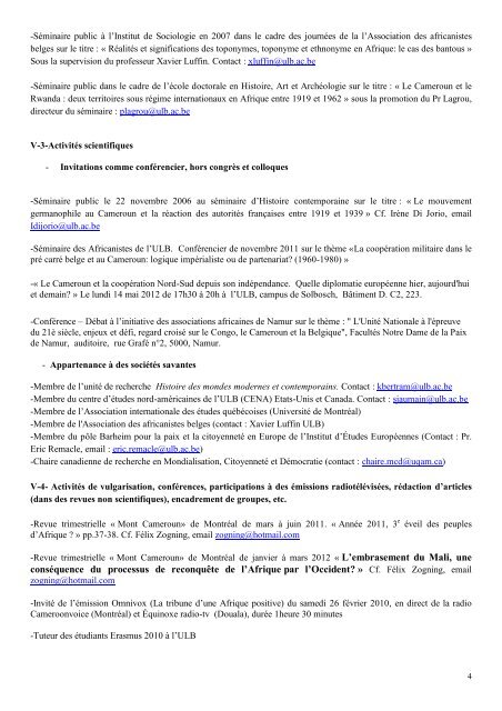 CV - FacultÃ© des Sciences sociales et politiques - UniversitÃ© Libre ...