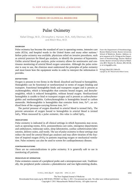 Pulse Oximetry - Department of Critical Care Medicine