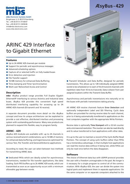 ARINC 429 Interface to Gigabit-Ethernet - mbs electronic systems