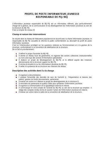 PROFIL DE POSTE INFORMATEUR JEUNESSE