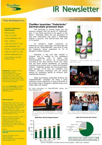 IR Newsletter Vol. 6/2008 - Thai Beverage Public Company Limited