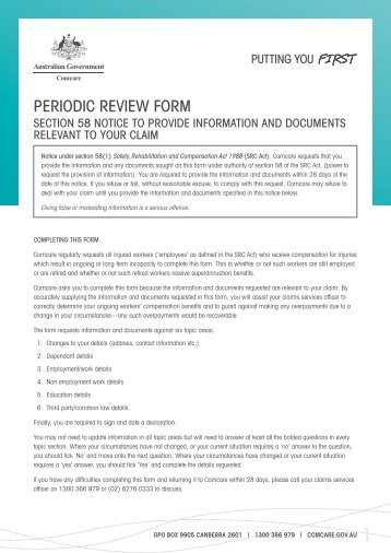 Periodic review form [PDF,116KB] - Comcare