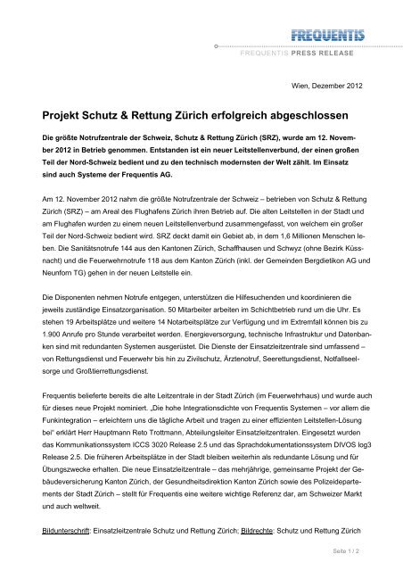 Projekt Schutz & Rettung Zürich erfolgreich ... - Frequentis