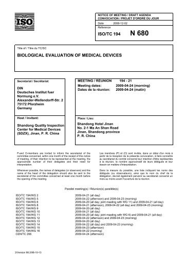 ISO/TC 194 BIOLOGICAL EVALUATION OF MEDICAL DEVICES