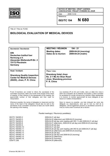 ISO/TC 194 BIOLOGICAL EVALUATION OF MEDICAL DEVICES