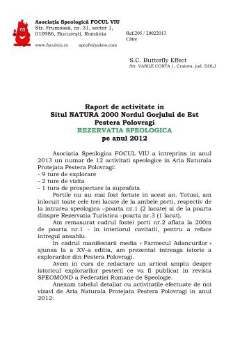Raportul de activitate in Pestera Polovragi pe anul 2012 - Asociatia ...