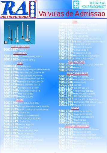 Valvulas de Admissao - Radistribuidora.com.br