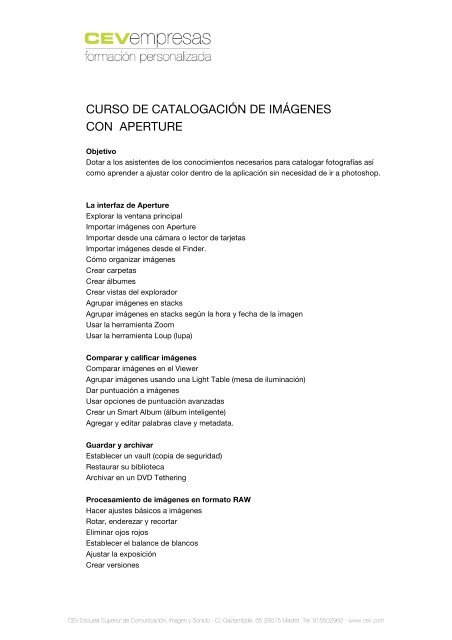 curso de catalogaciÃ³n de imÃ¡genes con aperture - cev empresas