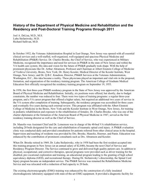 History of the Department of Physical Medicine and ... - NJMS