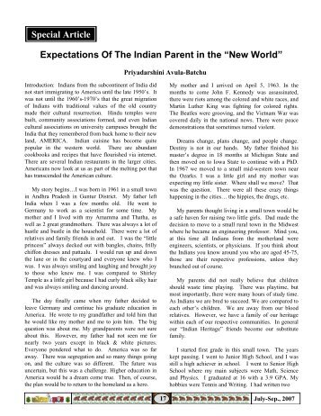 Expectations Of The Indian Parent in the âNew Worldâ - American ...