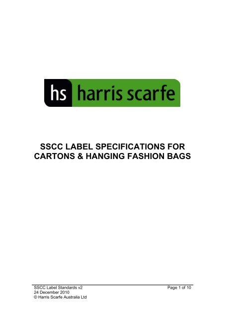 SSCC Label Field Specifications - Harris Scarfe