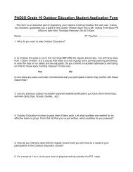 PAD2O Grade 10 Outdoor Education Student Application Form