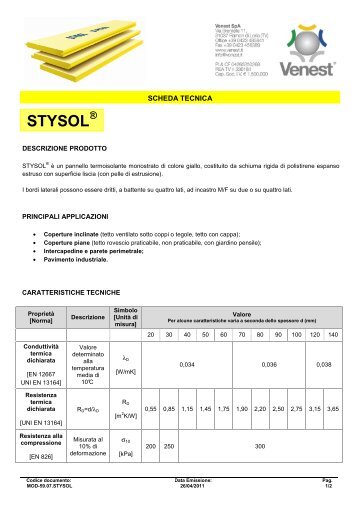 caratteristiche tecniche e prestazioni di prodotto stysol - Venest