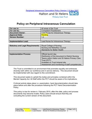 Policy on Peripheral Intravenous Cannulation - Halton and St ...