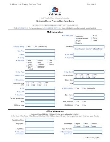 Residential Lease Property Data Input Form MLS ... - NTREIS