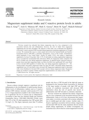 Magnesium supplement intake and C-reactive ... - ResearchGate