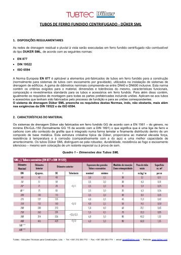 tubos de ferro fundido centrifugado - dÃ¼ker sml - tubtec