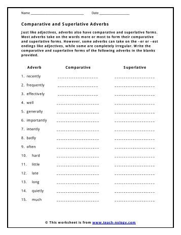 superlative and adverbs Comparative and superlative adverbs are used to compare two or more people or things click here to learn how to form comparative and superlative adjectives and adverbs. superlative and adverbs Comparative and superlative adverbs are used to compare two or more people or things click here to learn how to form comparative and superlative adjectives and adverbs.