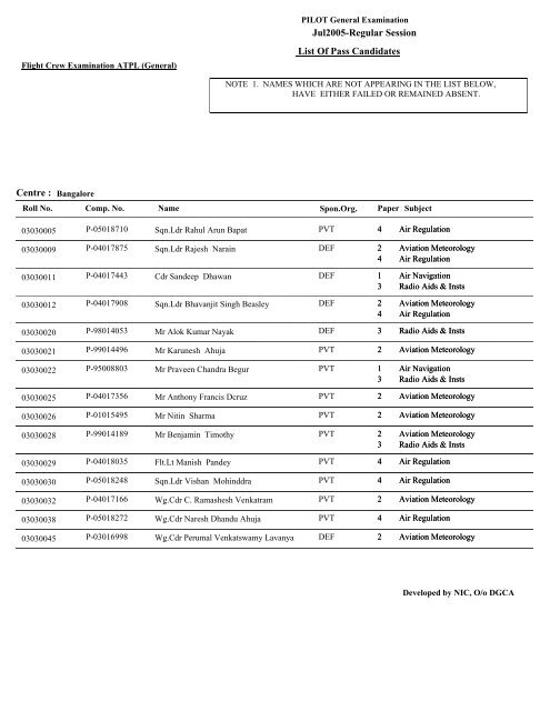 Result - Flight Crew Examination ATPL