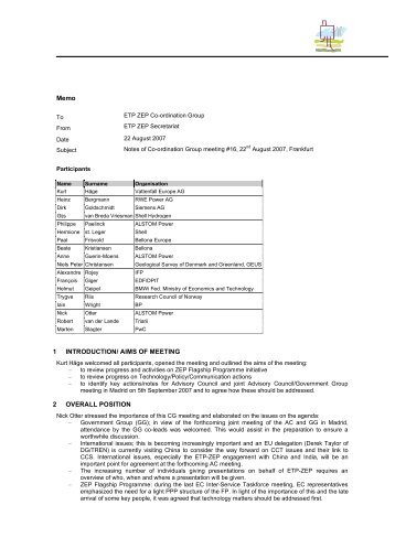 Memo 1 INTRODUCTION/ AIMS OF MEETING 2 OVERALL POSITION