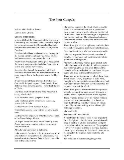 The Four Gospels - Grace Notes