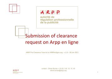 Submission of a clearance request on ARPP en ligne