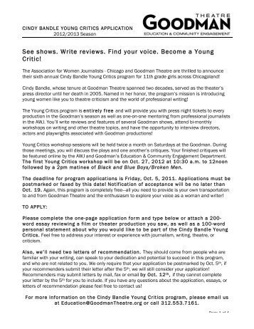 young critics application 12-13 - Goodman Theatre Education