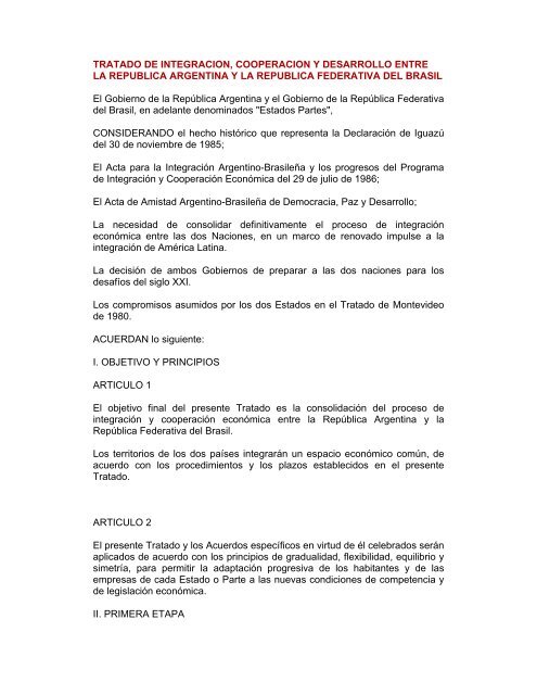 Tratado de IntegraciÃ³n, CooperaciÃ³n y Desarrollo entre Argentina y ...