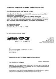 Antwort Hans-Dieter Schaffrath, FWG - Greenpeace Gruppe Aachen