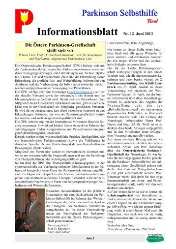 Informationsblatt Nr. 12 Juni 2013 - Parkinson Selbsthilfe Österreich