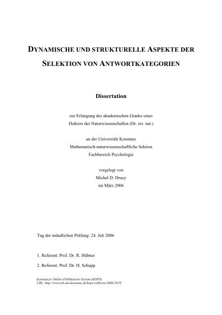 Dynamische und strukturelle Aspekte der Selektion von ...
