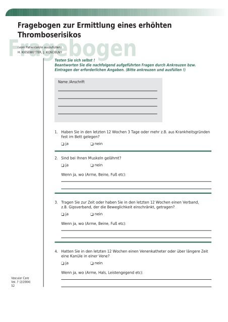 Fragebogen - Vascularcare.de
