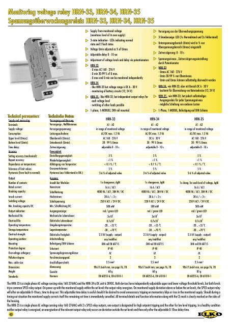 Monitoring voltage relay HRN-33, HRN-34, HRN-35 ...