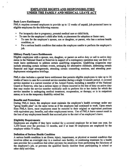 Employee Rights and Responsibilities under FMLA - Regional ...