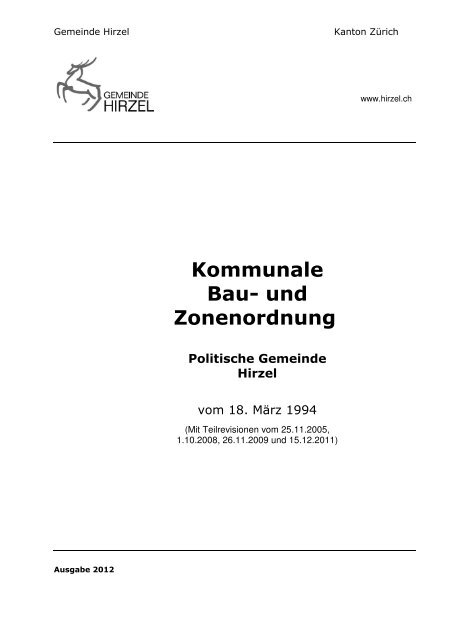 Kommunale Bau- und Zonenordnung - Gemeinde Hirzel