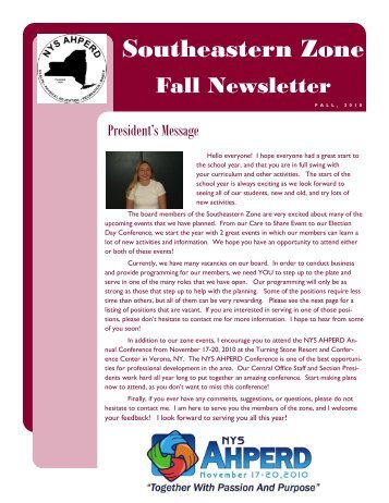 Southeastern Zone Fall 2010 Newsletter - nys ahperd