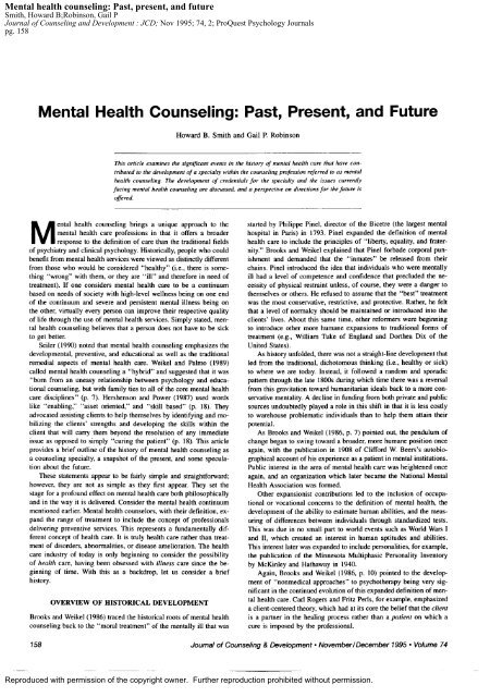 Mental health counseling: Past, present, and future