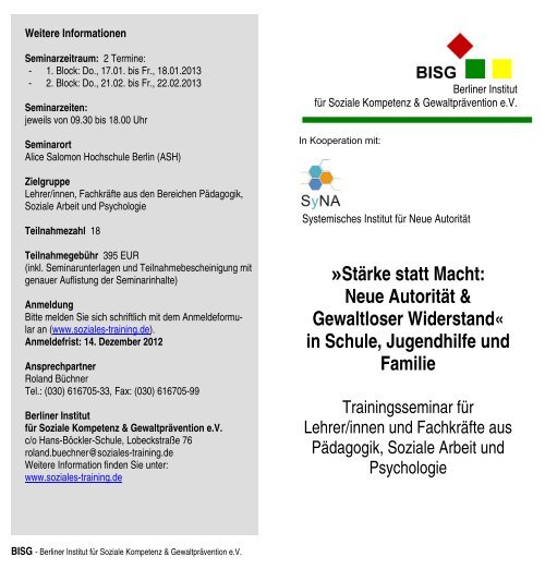 Info-Flyer (PDF) - Berliner Institut fÃ¼r Soziale Kompetenz und ...