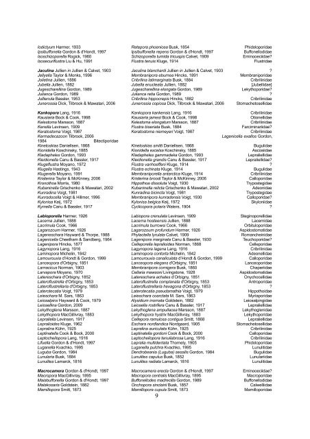 GENERA AND SUBGENERA OF CHEILOSTOME BRYOZOA ...