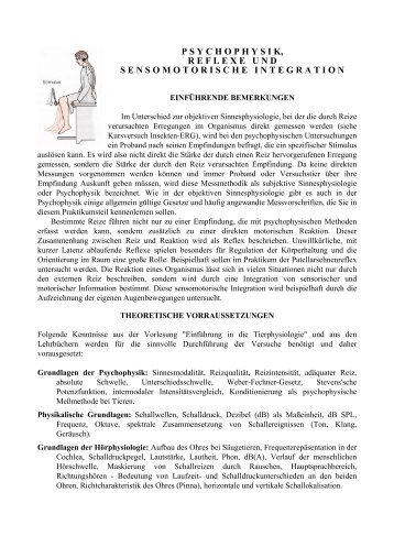 Psychophysik, Reflexe und sensomotorische Integration