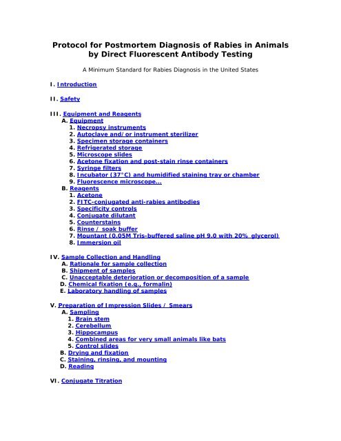 Protocol For Postmortem Diagnosis Of Rabies In Animals By - 