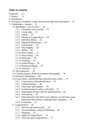 Table of contents Foreword 11 1. Preface 12 2 ... - Spitzbergen