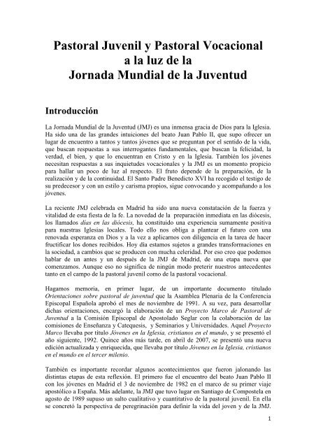 Pastoral Juvenil y Pastoral Vocacional a la luz de la Jornada ...